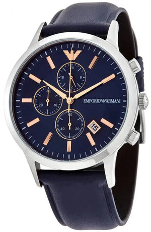 Emporio Armani AR11216 Renato Chronograph Blue Dial Black Leather Strap Watch For Men Emporio Armani