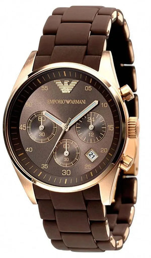 Emporio Armani AR5891 Sportivo Chronograph Brown Dial Brown Silicone Strap Watch For Men Emporio Armani
