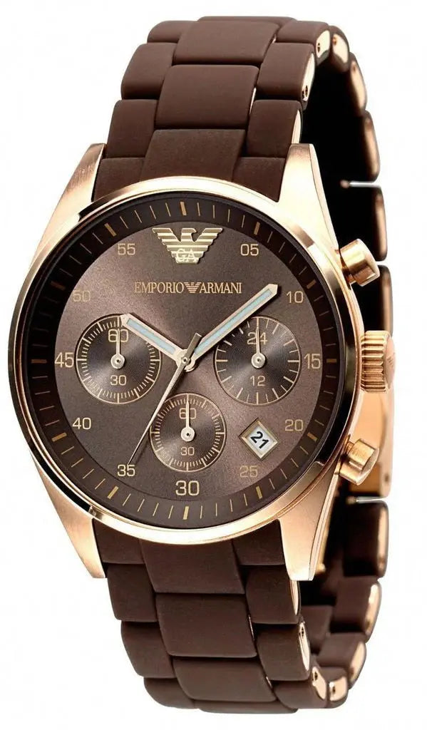 Emporio Armani AR5891 Sportivo Chronograph Brown Dial Brown Silicone Strap Watch For Men Emporio Armani