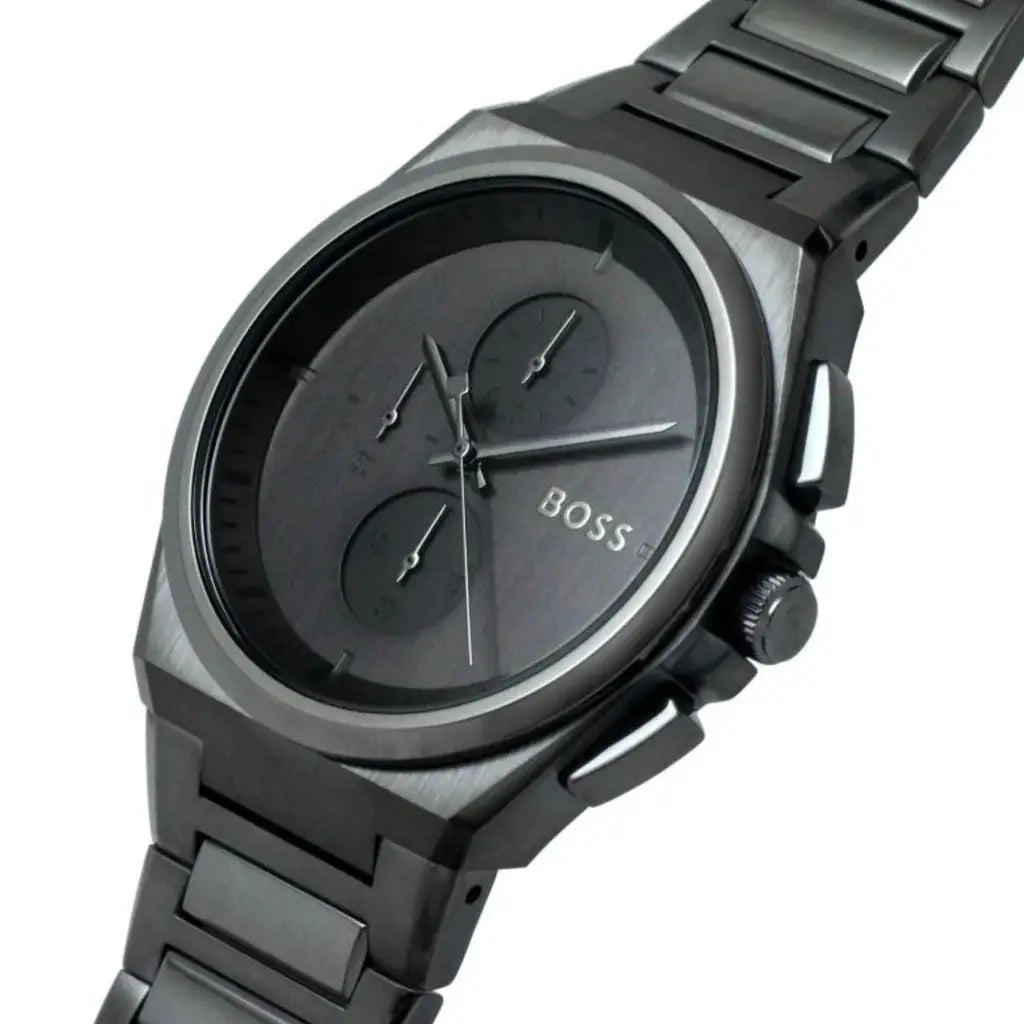 Hugo Boss 1513996 Steer Chronograph Quartz Grey Dial Grey Steel Strap Watch For Men Hugo Boss