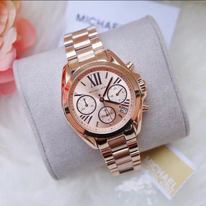 Michael Kors MK5799 Bradshaw Chronograph Rose Gold Dial Rose Gold Steel Strap Watch for Women Michael Kros