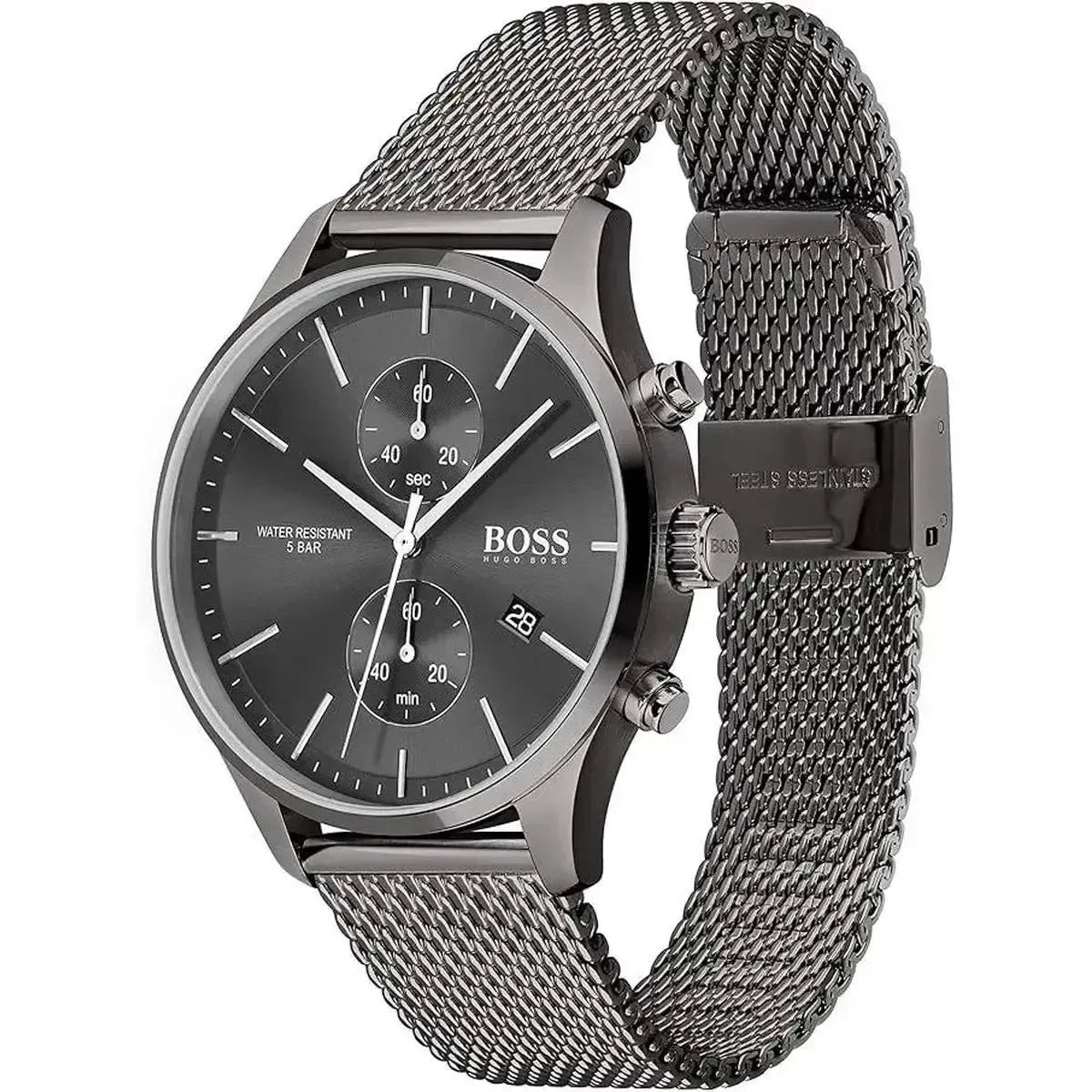 HUGO BOSS 1513870 Chronograph Quartz Watch for Men with Grey Stainless Steel mesh Bracelet Hugo Boss