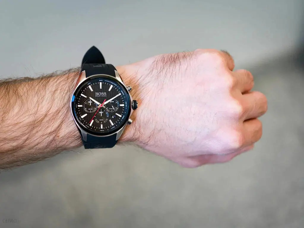 Hugo Boss 1513855 Distinct Black Dial Black Rubber Strap Watch for Men Hugo Boss