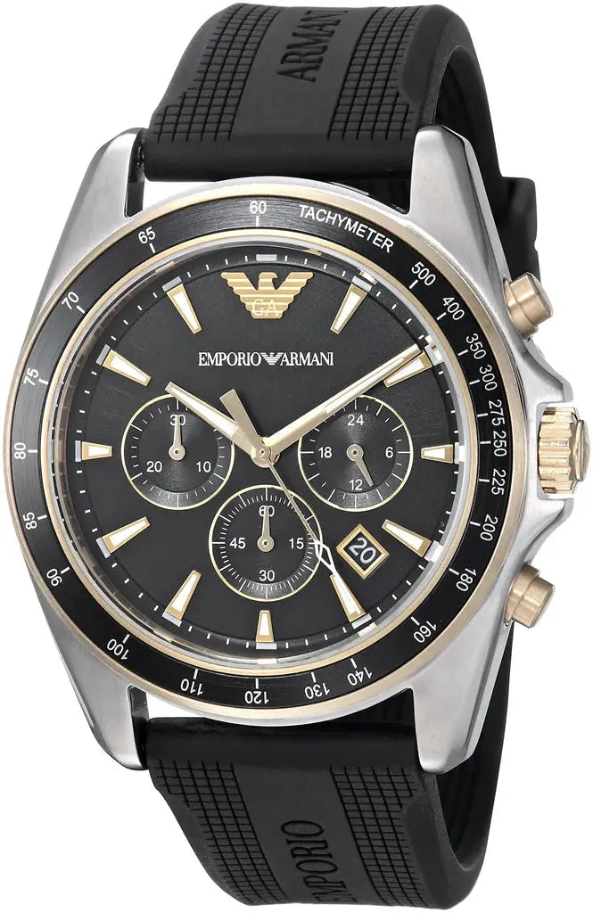 Emporio Armani AR80003 Sigma Chronograph lack Dial Black Rubber Strap Watch For Men Emporio Armani