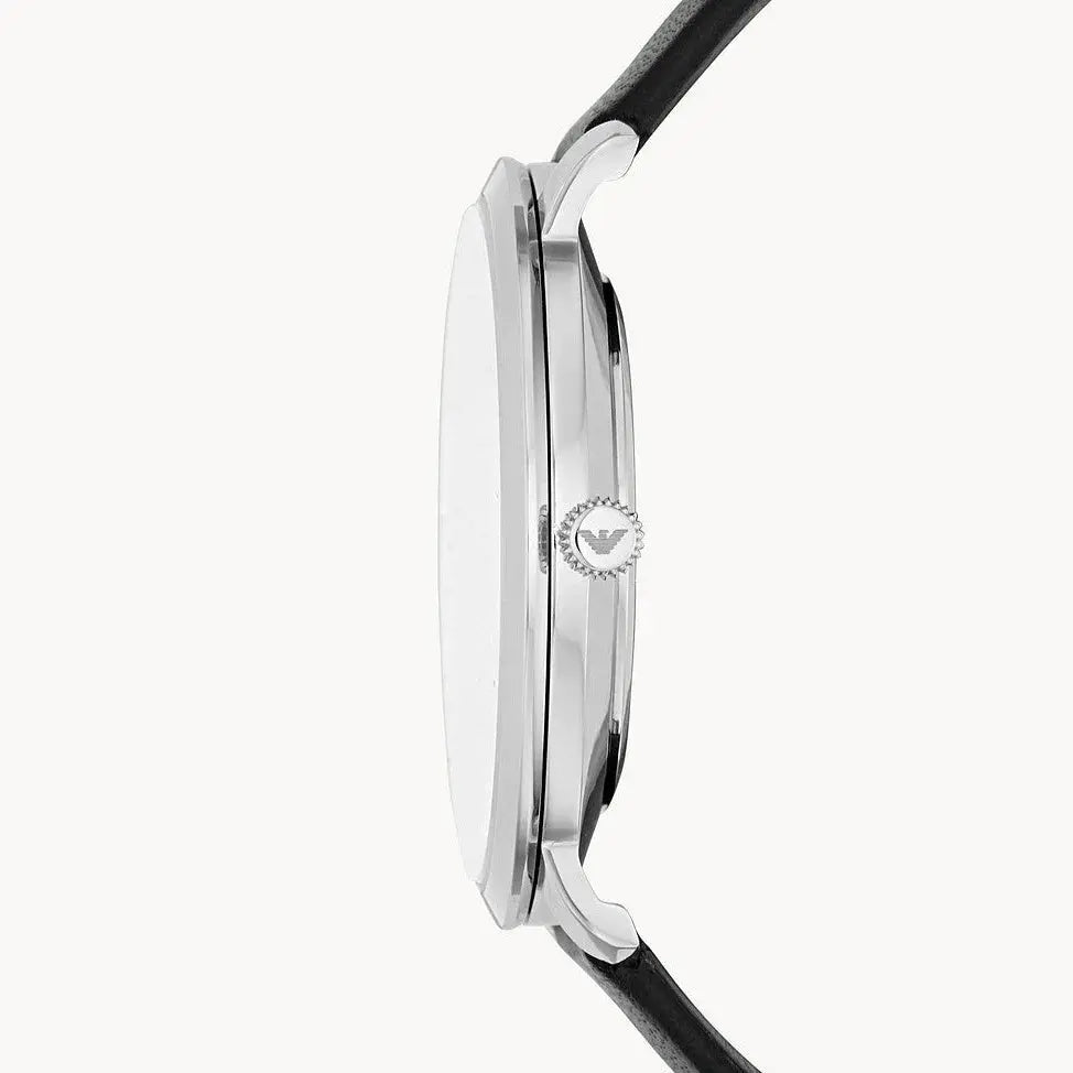 Emporio Armani AR11162 Modern Slim Quartz Grey Dial Black Leather Strap Watch For Men Emporio Armani