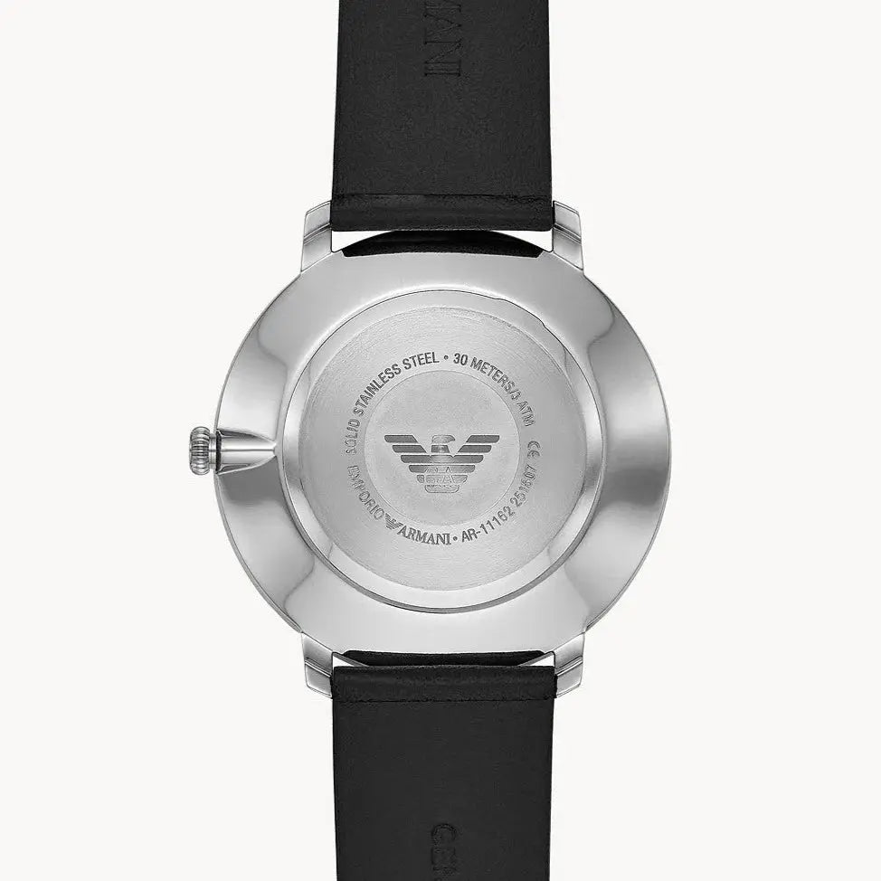 Emporio Armani AR11162 Modern Slim Quartz Grey Dial Black Leather Strap Watch For Men Emporio Armani