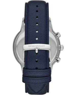 Emporio Armani AR11216 Renato Chronograph Blue Dial Black Leather Strap Watch For Men Emporio Armani