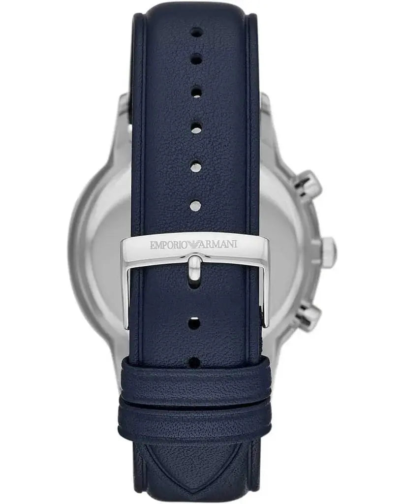 Emporio Armani AR11216 Renato Chronograph Blue Dial Black Leather Strap Watch For Men Emporio Armani