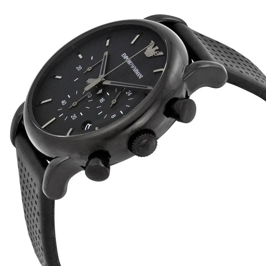 Emporio Armani AR1737 Luigi Chronograph Black Dial Black Leather Strap Watch For Men Emporio Armani