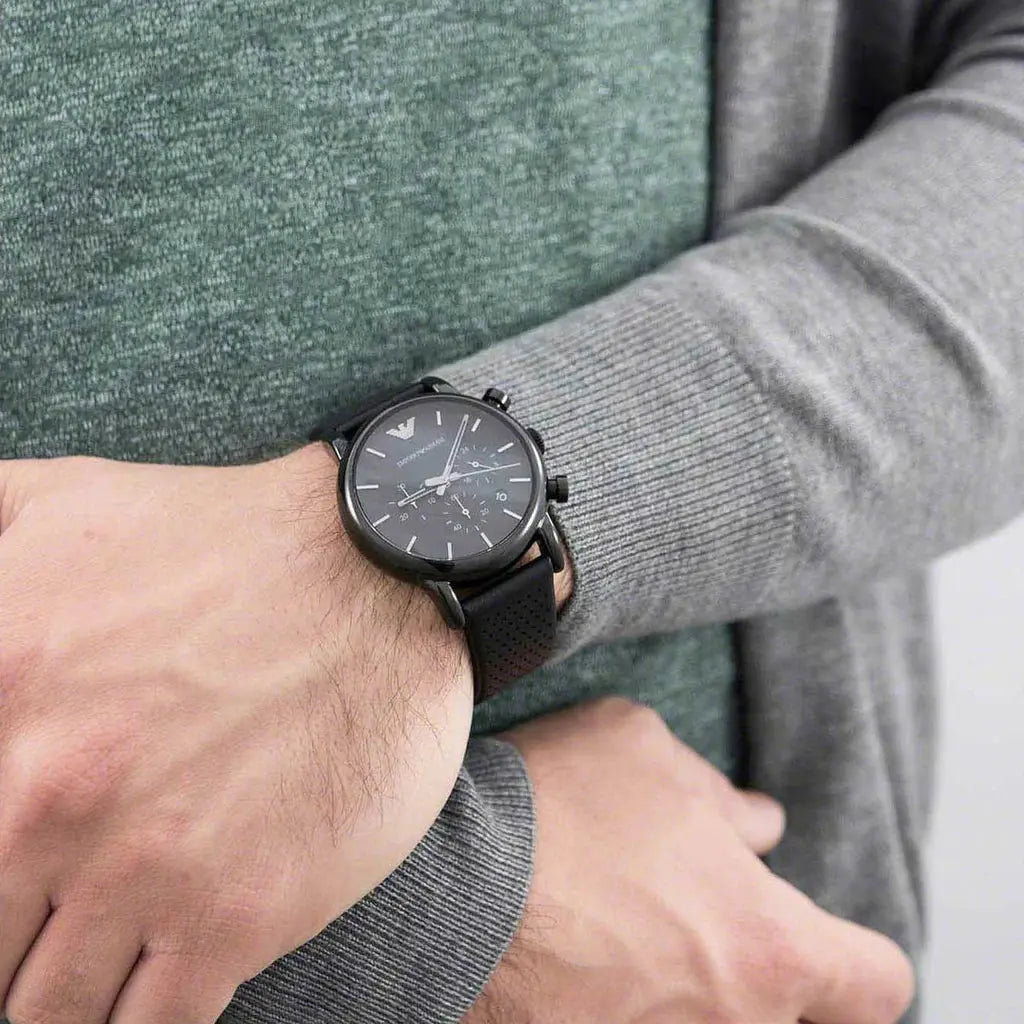 Emporio Armani AR1737 Luigi Chronograph Black Dial Black Leather Strap Watch For Men Emporio Armani
