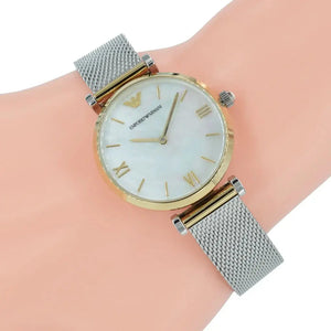 Emporio Armani AR2068 Gianni T-Bar Mother of Pearl Dial Silver Mesh Bracelet Watch For Women Emporio Armani