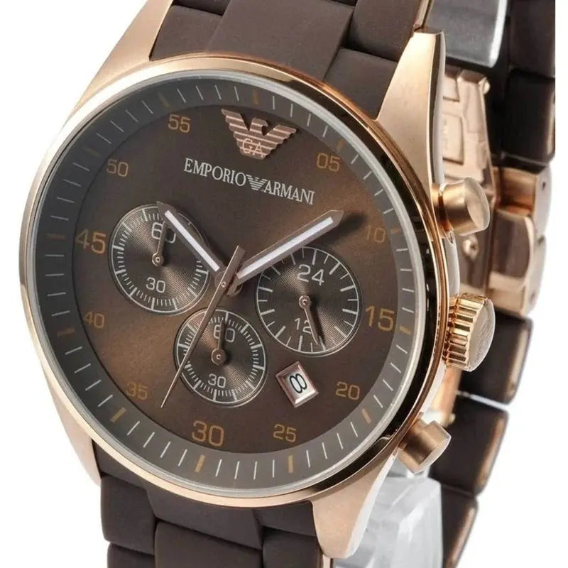 Emporio Armani AR5891 Sportivo Chronograph Brown Dial Brown Silicone Strap Watch For Men Emporio Armani