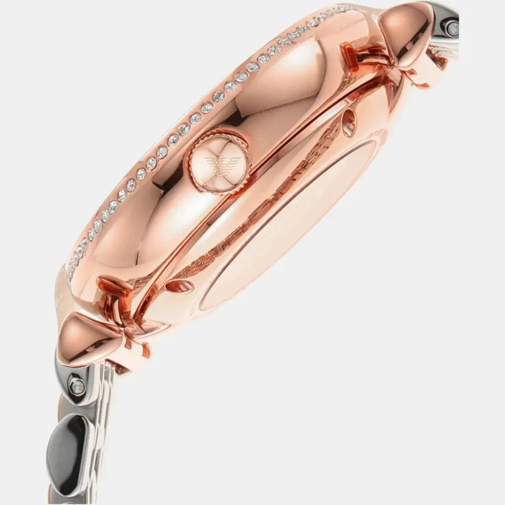 Emporio Armani AR60019 Gianni T-Bar Analog White Dial Two Tone Steel Strap Watch For Women Emporio Armani