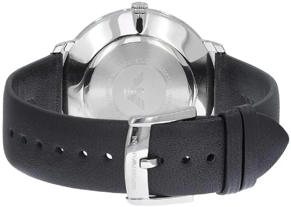 Emporio Armani AR11162 Modern Slim Quartz Grey Dial Black Leather Strap Watch For Men Emporio Armani