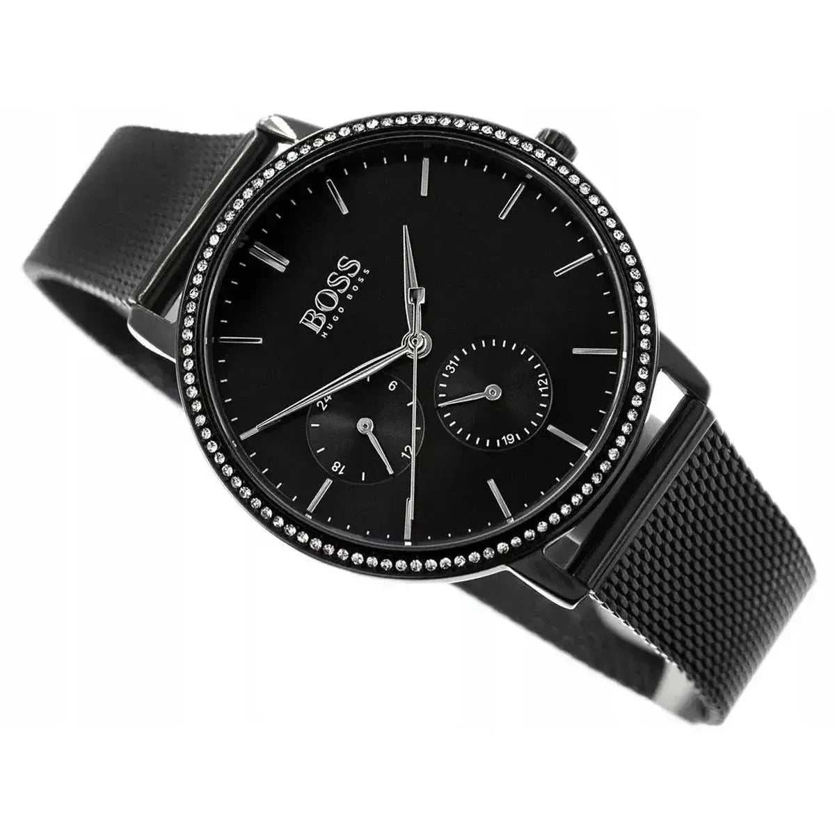 Hugo Boss 1502521 Infinity Black Dial Black Mesh Bracelet Watch for Women Hugo Boss