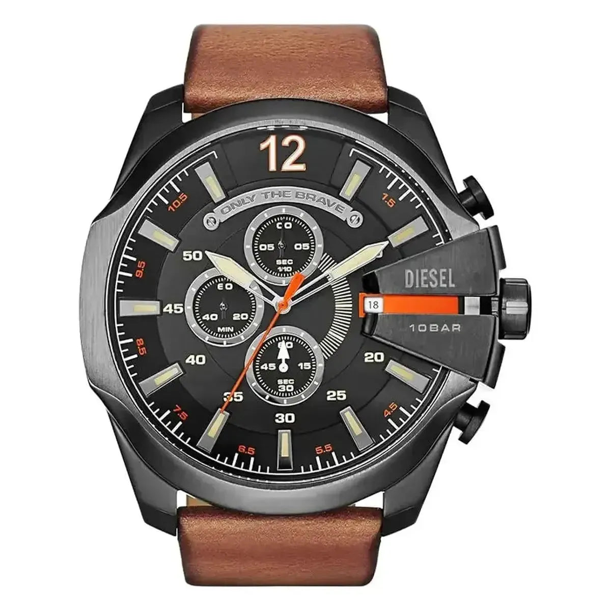 DIESEL DZ4343 Mega Chief Series Watch for Men, Chronograph Movement with Leather Strap Diesel