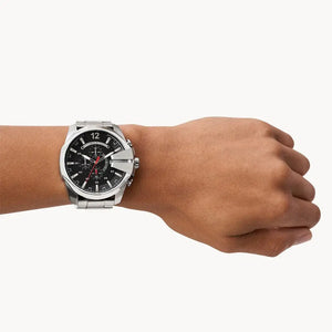 Diesel DZ4308 Mega Chief Chronograph Black Dial Silver Steel Strap Watch For Men Diesel