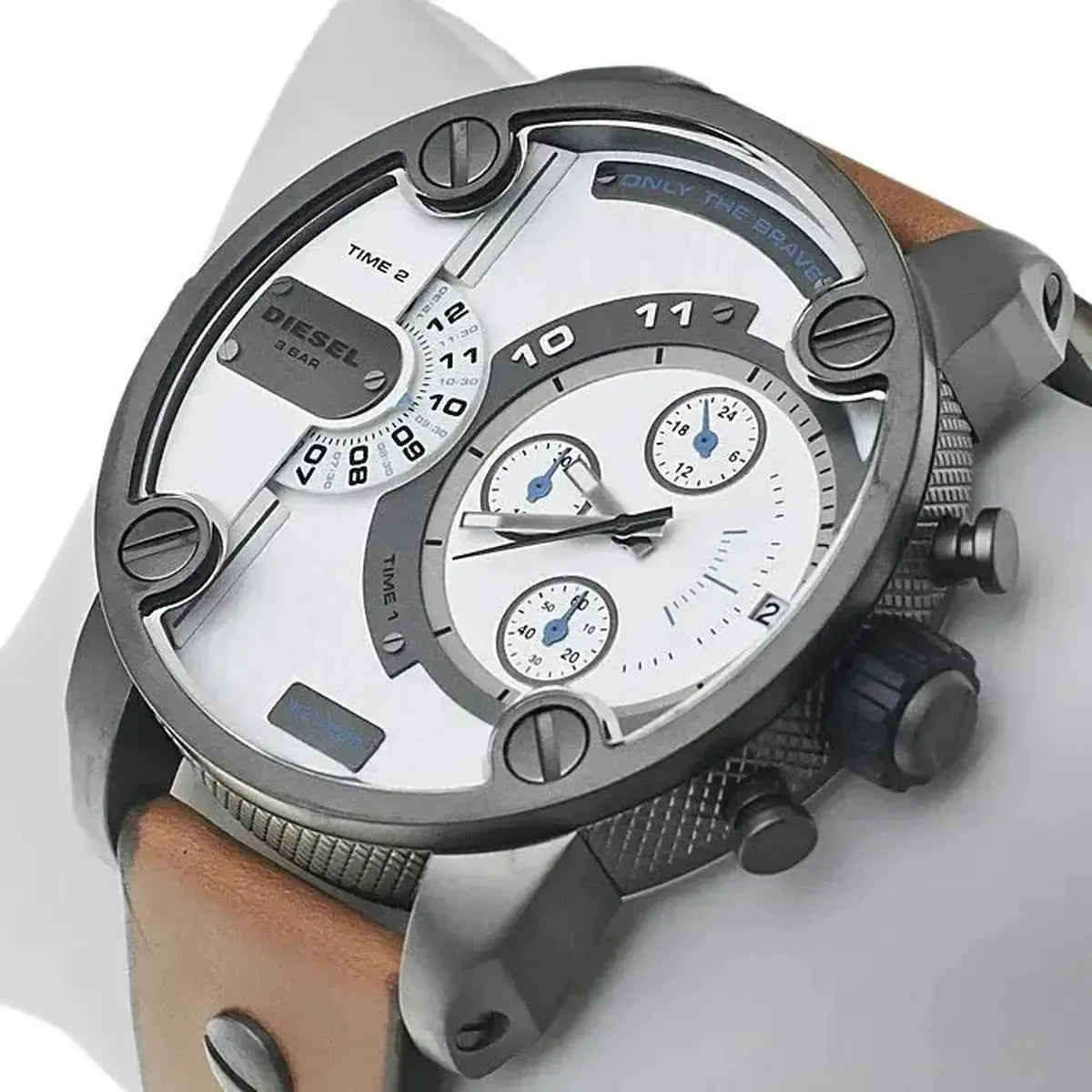 Diesel DZ7269 SBA Dual Time Chronograph White Dial Brown Leather Strap Watch For Men Diesel