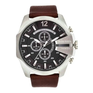 Diesel DZ4290 Mega Chief Chronograph Black Dial Brown Leather Strap Watch For Men Diesel