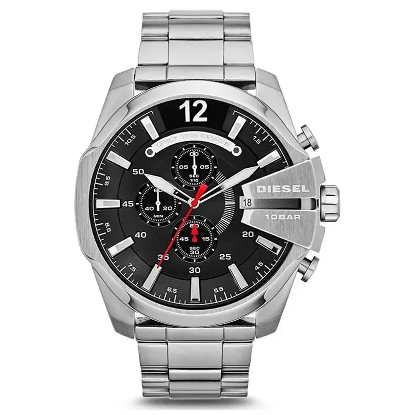 Diesel DZ4308 Mega Chief Chronograph Black Dial Silver Steel Strap Watch For Men Diesel
