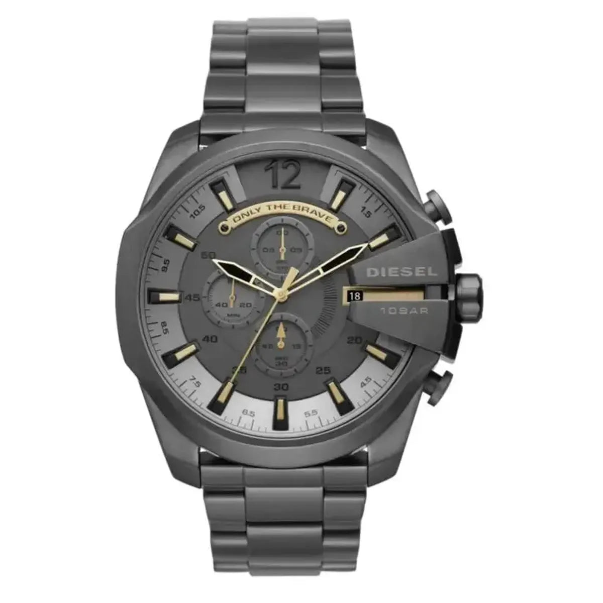 Diesel DZ4466 Mega Chief Chronograph Grey Dial Grey Steel Strap Watch For Men Diesel