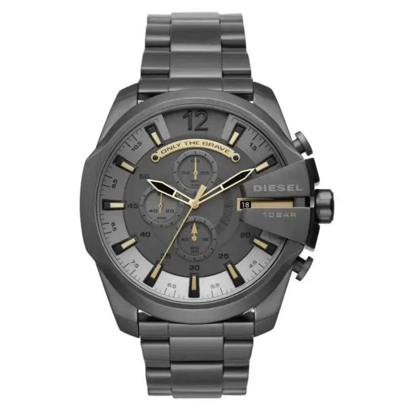 Diesel DZ4466 Mega Chief Chronograph Grey Dial Grey Steel Strap Watch For Men Diesel