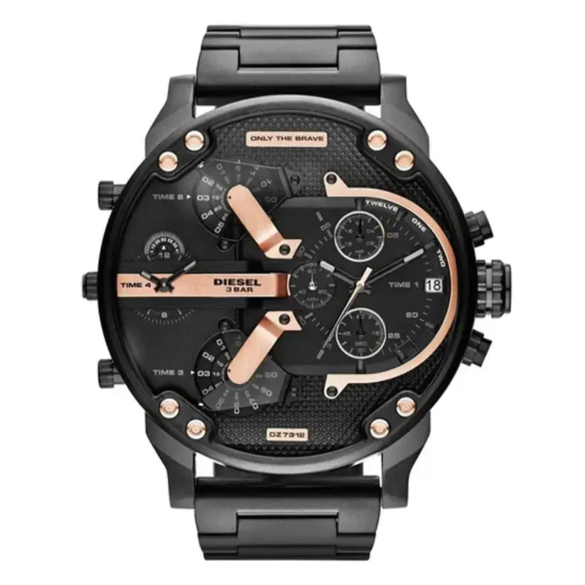 Diesel DZ7312 Big Daddy Chronograph Black Dial Black Steel Strap Watch For Men Diesel