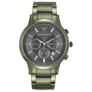 Emporio Armani AR11117 Renato Chronograph Quartz Grey Dial Green Steel Strap Watch For Men Emporio Armani