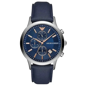 Emporio Armani AR11216 Renato Chronograph Blue Dial Black Leather Strap Watch For Men Emporio Armani