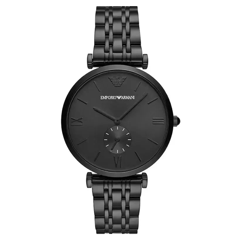 Emporio Armani AR11299 Gianni T Bar Analog Black Dial Black Steel Strap Watch For Men Emporio Armani