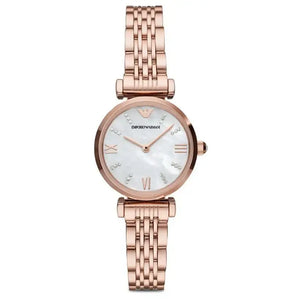 Emporio Armani AR11316 Gianni T-Bar Mother of Pearl Dial Rose Gold Steel Strap Watch For Women Emporio Armani