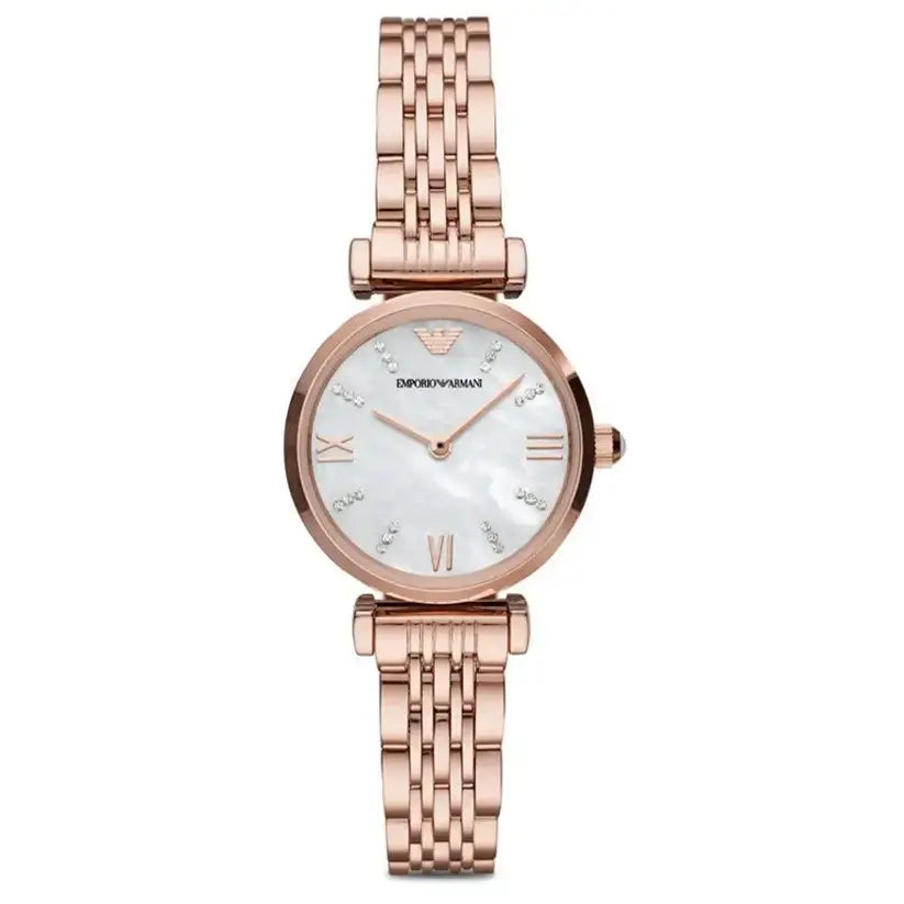 Emporio Armani AR11316 Gianni T-Bar Mother of Pearl Dial Rose Gold Steel Strap Watch For Women Emporio Armani