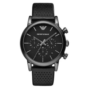Emporio Armani AR1737 Luigi Chronograph Black Dial Black Leather Strap Watch For Men Emporio Armani