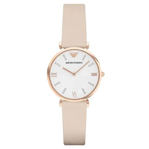 Emporio Armani AR1927 Gianni T Bar Quartz White Dial Beige Leather Strap Watch For Women Emporio Armani