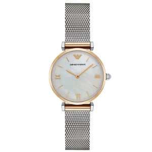 Emporio Armani AR2068 Gianni T-Bar Mother of Pearl Dial Silver Mesh Bracelet Watch For Women Emporio Armani