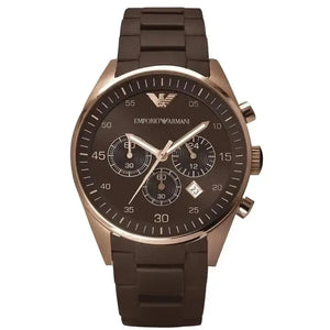 Emporio Armani AR5891 Sportivo Chronograph Brown Dial Brown Silicone Strap Watch For Men Emporio Armani