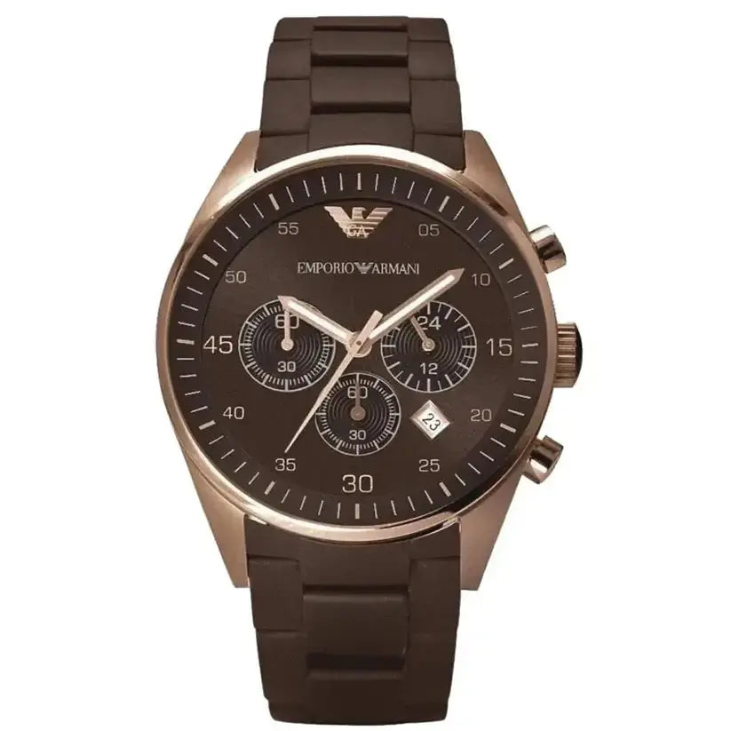 Emporio Armani AR5891 Sportivo Chronograph Brown Dial Brown Silicone Strap Watch For Men Emporio Armani