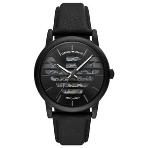 Emporio Armani AR60032 Meccanico Quartz Black Dial Black Leather Strap Watch For Men Emporio Armani