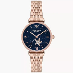 Emporio Armani AR60043 Meccanico Crystals Black Dial Rose Gold Steel Strap Watch For Women Emporio Armani