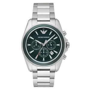 Emporio Armani AR6090 Sportivo Chronograph Blue Dial Silver Steel Strap Watch For Men Emporio Armani