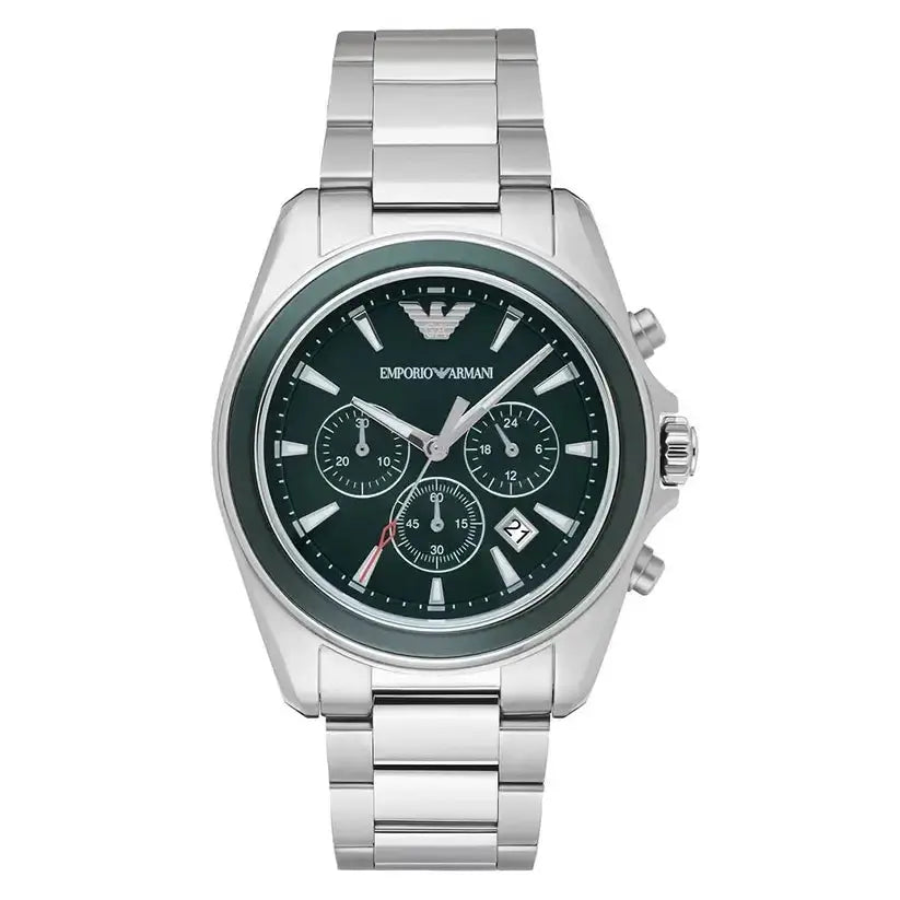 Emporio Armani AR6090 Sportivo Chronograph Blue Dial Silver Steel Strap Watch For Men Emporio Armani