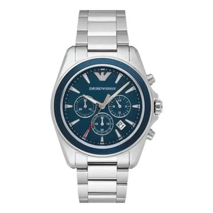 Emporio Armani AR6091 Sportivo Chronograph Blue Dial Silver Steel Strap Watch For Men Emporio Armani