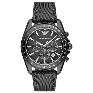 Emporio Armani AR6131 Sigma Chronograph Black Dial Black Leather Strap Watch For Men Emporio Armani