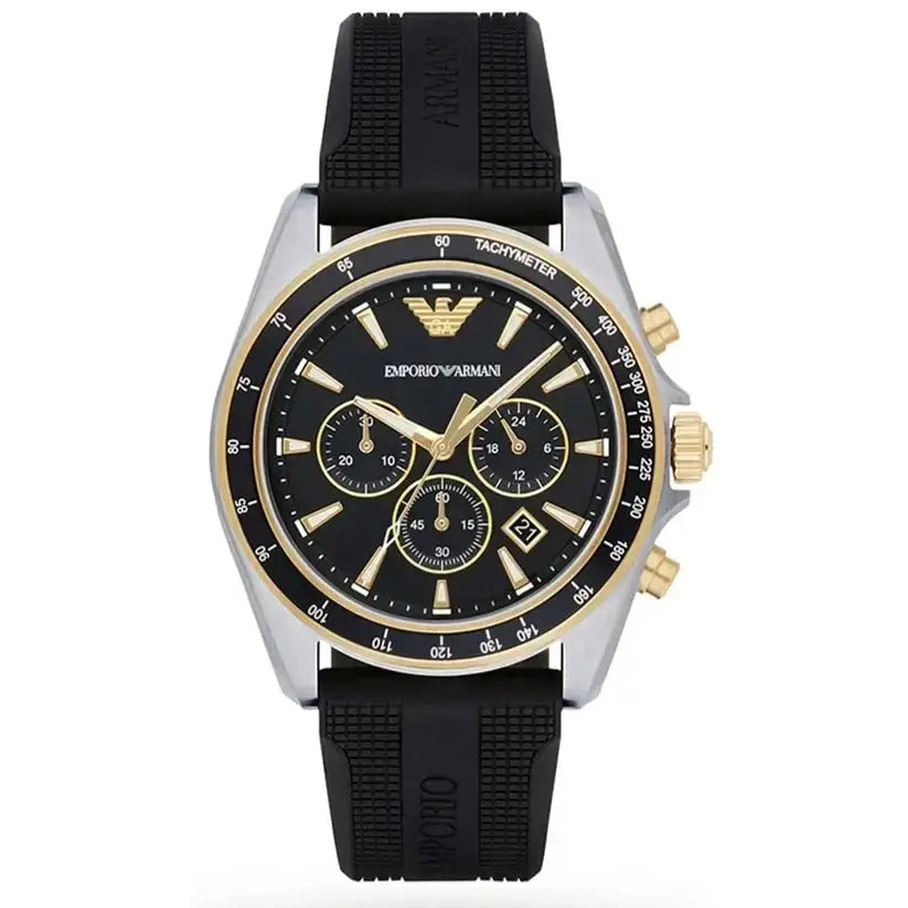 Emporio Armani AR80003 Sigma Chronograph lack Dial Black Rubber Strap Watch For Men Emporio Armani