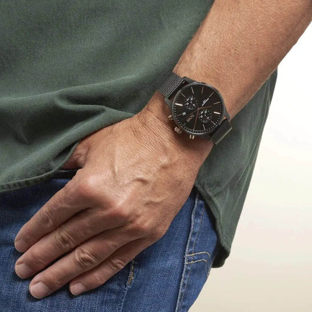 Hugo Boss 1513811 Associate Black Dial Black Mesh Bracelet Watch for Men Hugo Boss