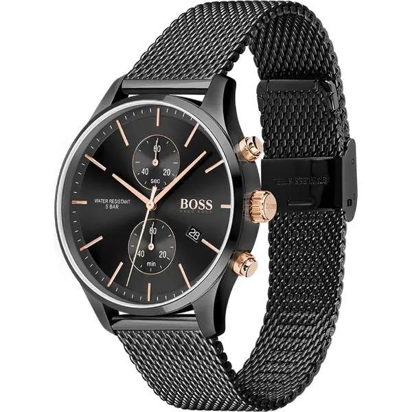 Hugo Boss 1513811 Associate Black Dial Black Mesh Bracelet Watch for Men Hugo Boss