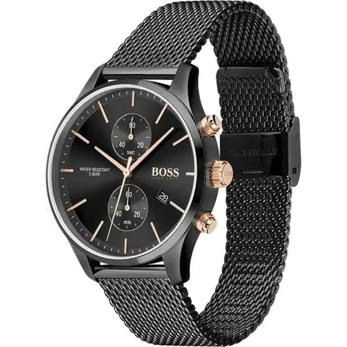 Hugo Boss 1513811 Associate Black Dial Black Mesh Bracelet Watch for Men Hugo Boss