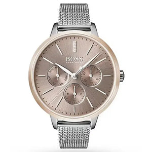 Hugo Boss 1502421 Symphony Red Gold Dial Silver Steel Strap Watch for Women Hugo Boss