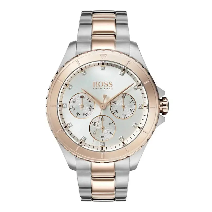 Hugo Boss 1502446 Hera Chronograph Silver Dial Two Tone Steel Strap Watch for Women Hugo Boss