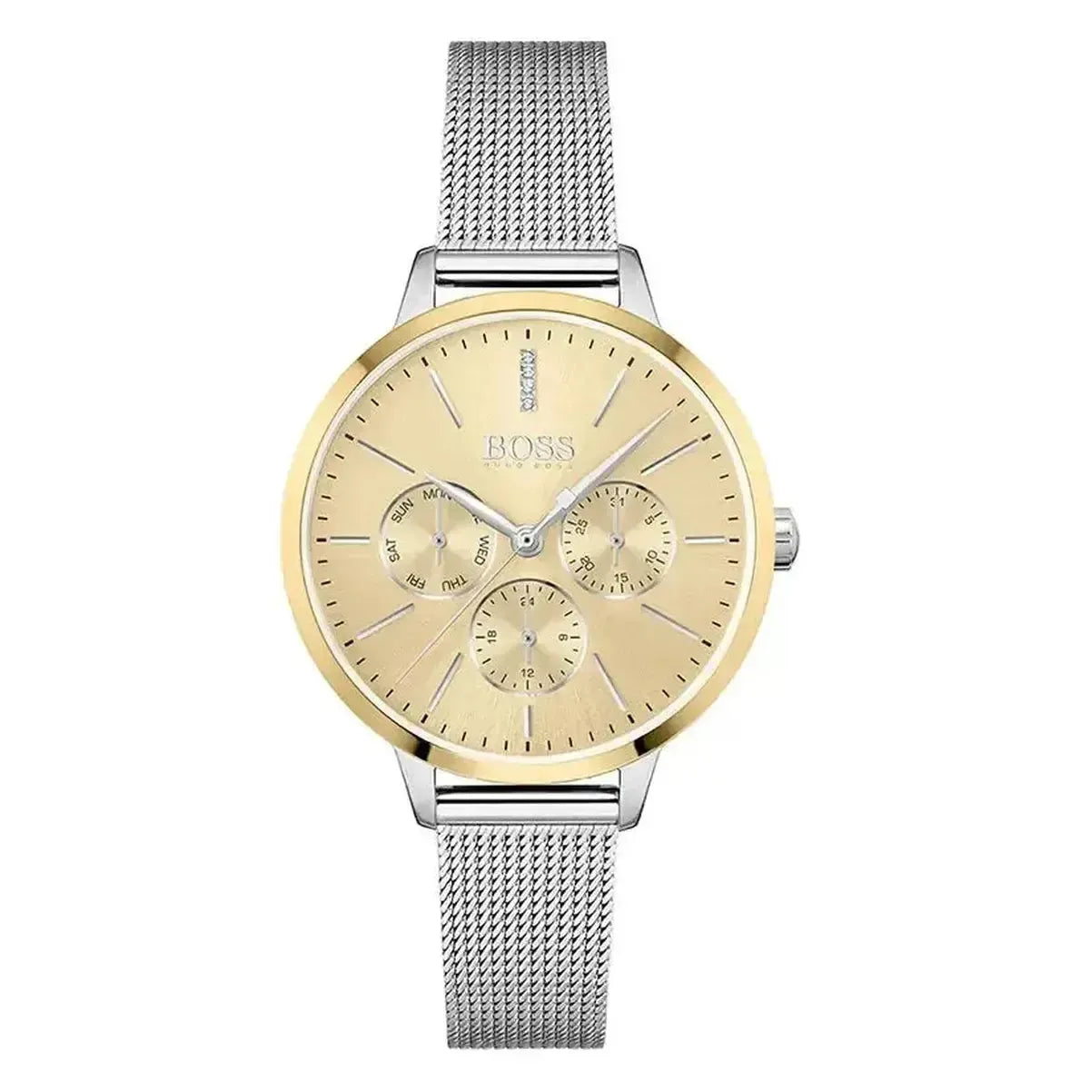 Hugo Boss 1502600 Symphony Gold Dial Silver Mesh Bracelet Watch for Women Hugo Boss